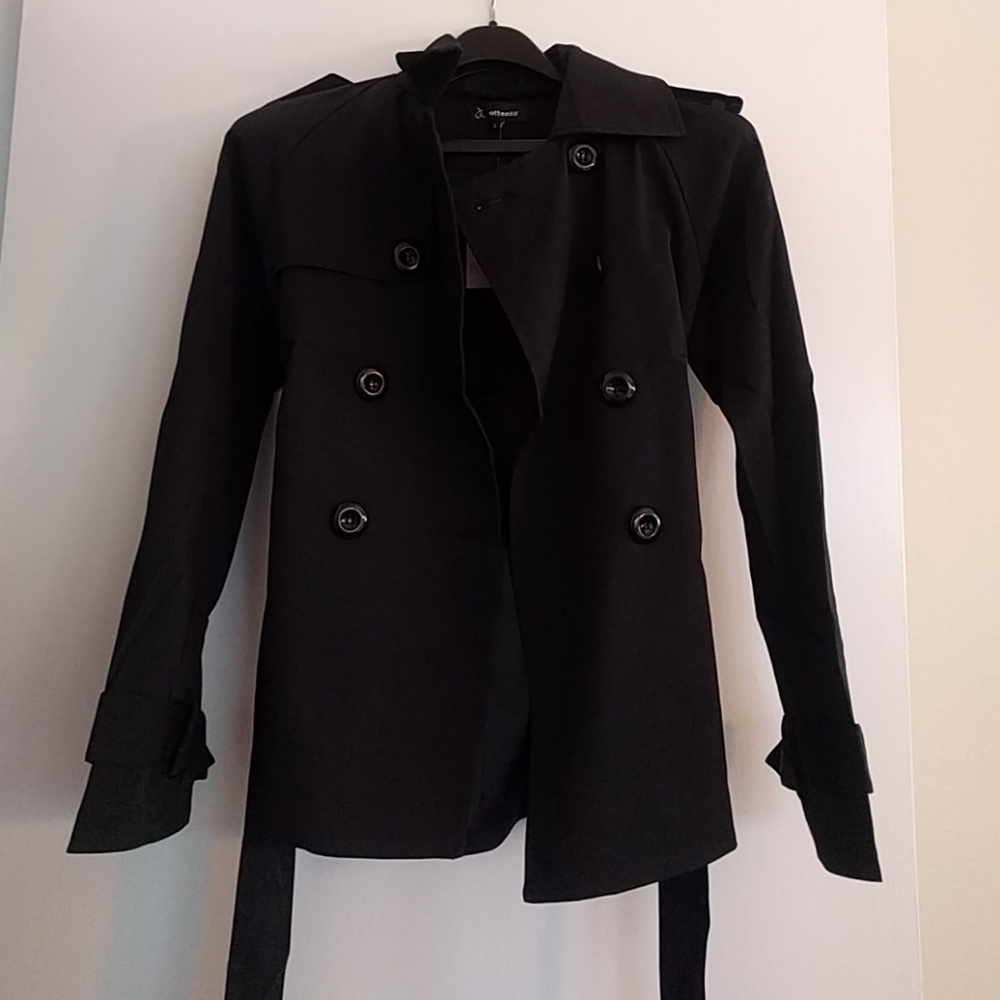 Attentif belted short black trench coat NWT
